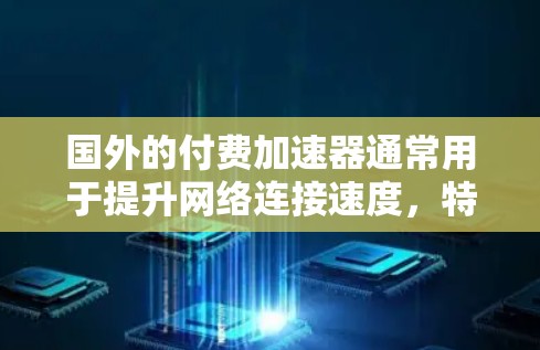 国外的付费加速器通常用于提升网络连接速度，特别是在国外使用电脑时，由于缺乏高速网络，网页加载速度可能会变慢。以下是几个常用的国外付费加速器推荐